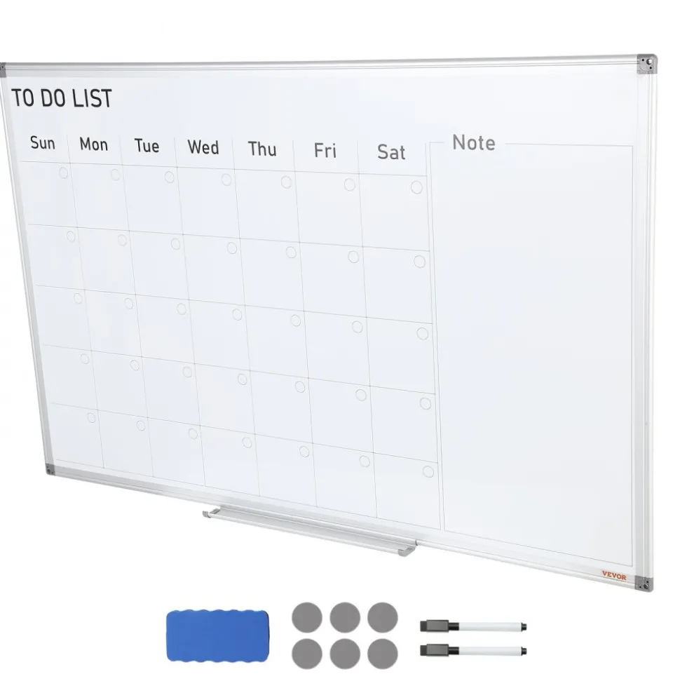 VEVOR Calendar Whiteboard, 36 x 24 Inches Magnetic Dry Erase Calendar Board, Monthly Planner Whiteboard for Wall, 1 Magnetic Erase & 2 Dry Erase Marker & Movable Tray for Restaurant Office Home School