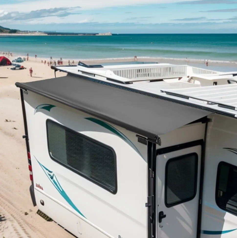 VEVOR Camper Awning Fabric Replacement, 7" to 12', Weatherproof Durable Slide Topper Awning with Bracket, Heavy Duty Slide Topper Awning with Stainless Steel Material, Fit for RV & Motorhome(Black)