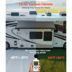 VEVOR Camper Awning Fabric Replacement, 1" to 12', Weatherproof Durable Slide Topper Awning with Bracket, Heavy Duty Slide Topper Awning with Stainless Steel Material, Fit for RV & Motorhome(Black)