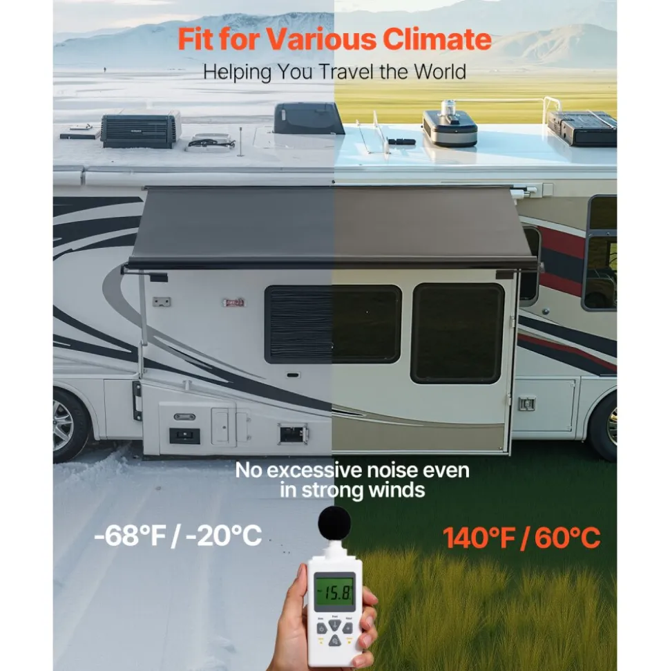 VEVOR Camper Awning Fabric Replacement, 7" to 13', Weatherproof Durable Slide Topper Awning with Bracket, Heavy Duty Slide Topper Awning with Stainless Steel Material, Fit for RV & Motorhome(White)