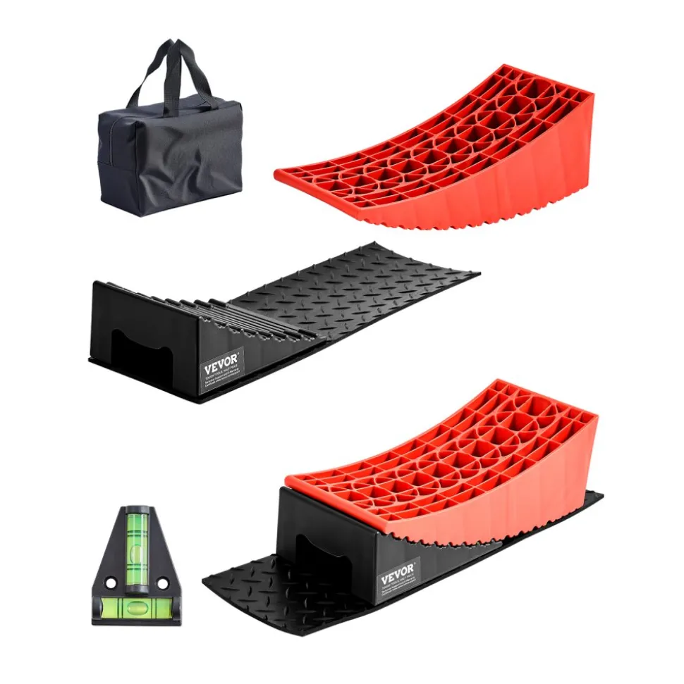 VEVOR Camper Levelers, 2 Pcs RV Leveling Blocks, up to 8818.5lbs Camper Wheel Chocks, Max. 4" Leveling Height Heavy Duty Curved Levelers, RV Camper Leveler Kit with Anti-Slip Mat Carrying Bag Level