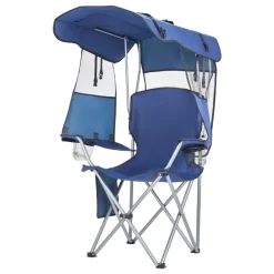 VEVOR Camping Chair with Canopy Shade, Folding Beach Chair with Canopy & Magazine Pocket, 2 Cup Holders, 330 lbs Heavy Duty Support, Carry Bags for Outdoor, Camp, Fishing, Tailgates, Deep Blue