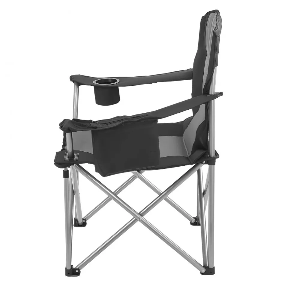 VEVOR Camping Folding Chair for Adults, Portable Heavy Duty Outdoor Quad Lumbar Back Padded Arm Chairs with Side Pockets, Cup Holder and Cooler Bag for Beach, Lawn, Picnic, Fishing, Backpacking, Black