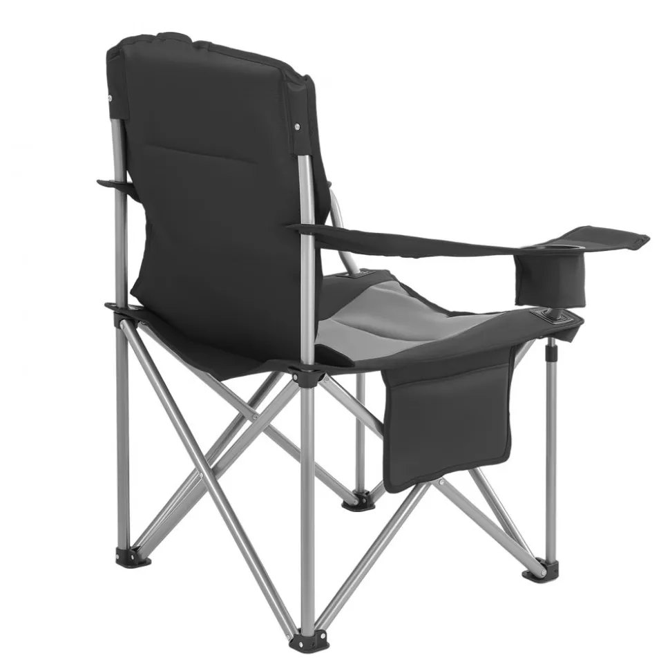 VEVOR Camping Folding Chair for Adults, Portable Heavy Duty Outdoor Quad Lumbar Back Padded Arm Chairs with Side Pockets, Cup Holder and Cooler Bag for Beach, Lawn, Picnic, Fishing, Backpacking, Black