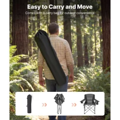 VEVOR Camping Folding Chair for Adults, Portable Heavy Duty Outdoor Quad Lumbar Back Padded Arm Chairs with Side Pockets, Cup Holder and Cooler Bag for Beach, Lawn, Picnic, Fishing, Backpacking, Black