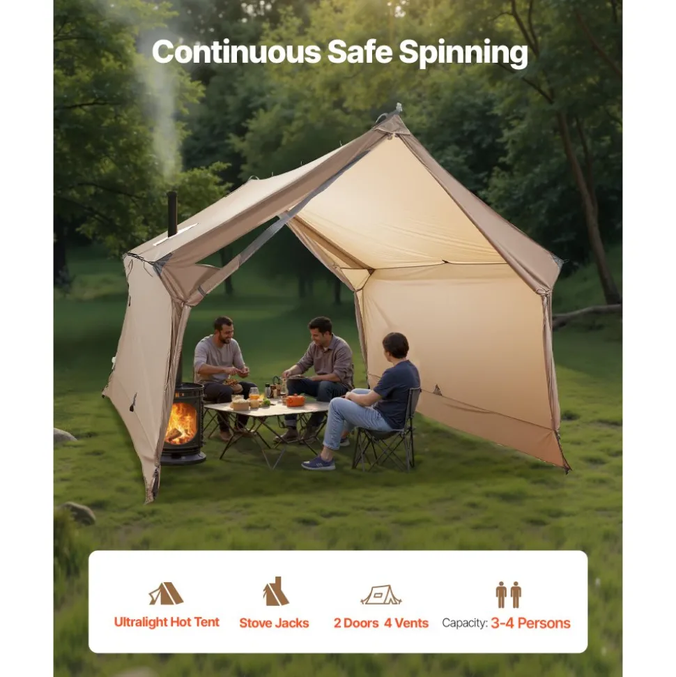 VEVOR Camping Hot Tent, 2 Persons Cabin Hot Tent with Stove Jack, Waterproof Winter Tents Shelters with Vents, Lightweight & Portable 4 Season Tents for Hiking Fishing Hunting Backpacking