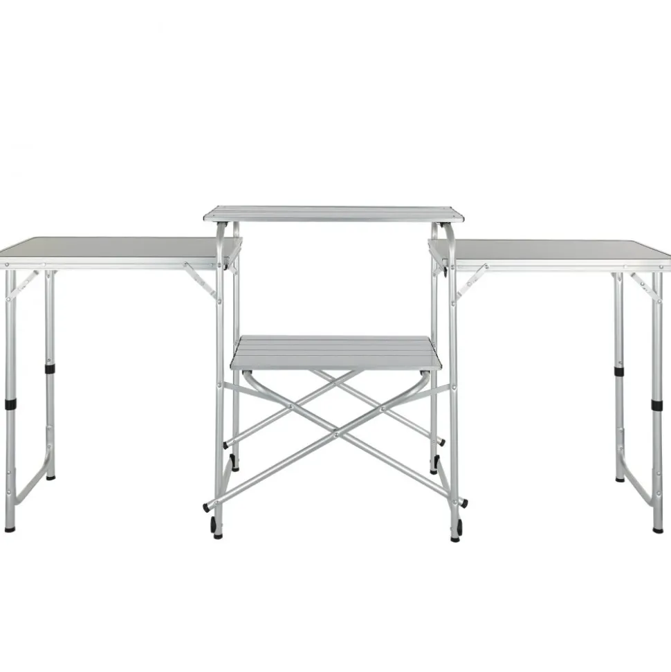 VEVOR Camping Kitchen Table, Folding Outdoor Cooking Table with Storage Carrying Bag, Aluminum Cook Station 3 Cupboard & Detachable Windscreen, Quick Set-up for Picnics, BBQ, RV Traveling, Black