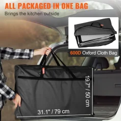 VEVOR Camping Kitchen Table, Folding Outdoor Cooking Table with Storage Carrying Bag, Aluminum Cook Station 3 Cupboard & Detachable Windscreen, Quick Set-up for Picnics, BBQ, RV Traveling, Black