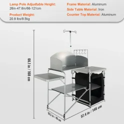 VEVOR Camping Kitchen Table, Folding Outdoor Cooking Table with Storage Carrying Bag, Aluminum Cook Station 1 Cupboard & Detachable Windscreen, Quick Set-up for Picnics, BBQ, RV Traveling, Black