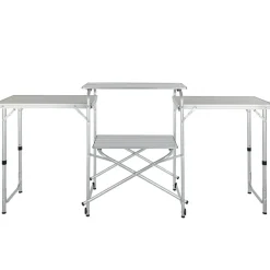 VEVOR Camping Kitchen Table, Folding Outdoor Cooking Table with Storage Carrying Bag, Aluminum Cook Station 3 Cupboard & Detachable Windscreen, Quick Set-up for Picnics, BBQ, RV Traveling, Brown