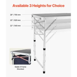 VEVOR Camping Kitchen Table, Folding Outdoor Cooking Table, 3 Adjustable Height, Aluminum Lightweight Portable Cook Station with Storage Organizer, Carry Handle, for BBQ Party Picnic RV Travel, Blue