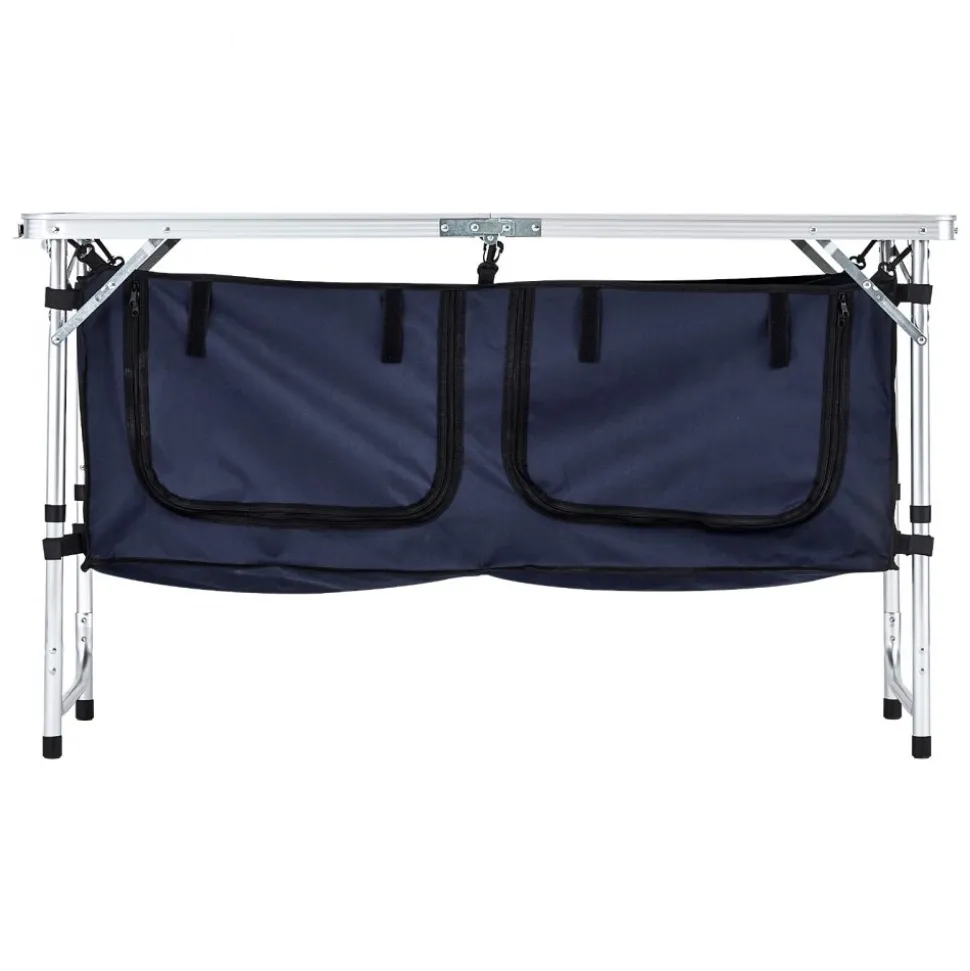 VEVOR Camping Kitchen Table, Folding Outdoor Cooking Table, 3 Adjustable Height, Aluminum Lightweight Portable Cook Station with Storage Organizer, Carry Handle, for BBQ Party Picnic RV Travel, Blue