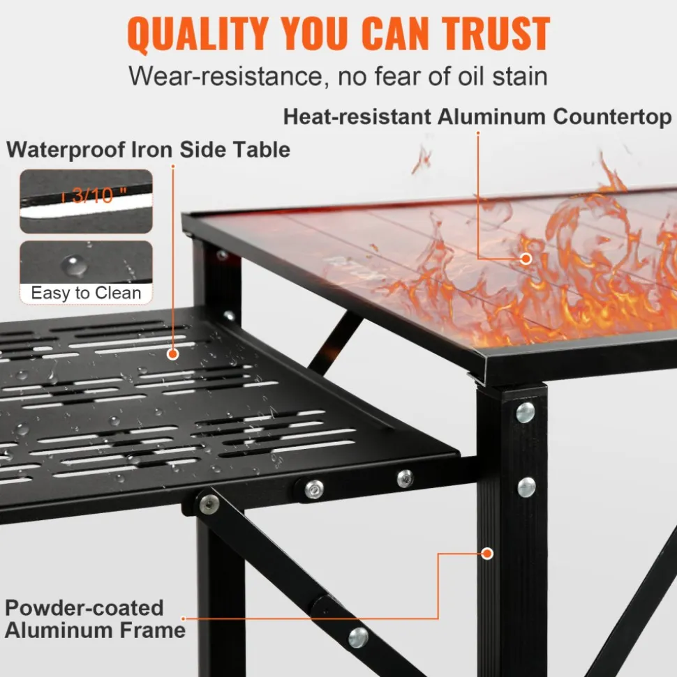 VEVOR Camping Kitchen Table, One-piece Folding Portable Cook Station with A Carrying Bag, Aluminum Camping Table 4 Iron Side Tables & 2 Shelves, Ideal for Outdoor Picnics, BBQs, Camping, RV Traveling