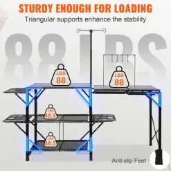 VEVOR Camping Kitchen Table, One-piece Folding Portable Cook Station with A Carrying Bag, Aluminum Camping Table 4 Iron Side Tables & 2 Shelves, Ideal for Outdoor Picnics, BBQs, Camping, RV Traveling