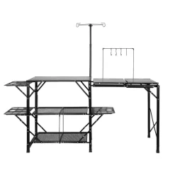 VEVOR Camping Kitchen Table, One-piece Folding Portable Cook Station with A Carrying Bag, Aluminum Camping Table 4 Iron Side Tables & 2 Shelves, Ideal for Outdoor Picnics, BBQs, Camping, RV Traveling