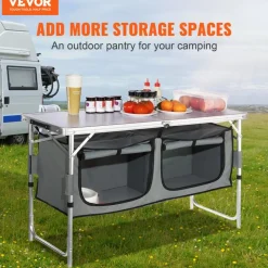 VEVOR Camping Kitchen Table, Quick set-up Folding Camping Table with A Carrying Bag, 3 Adjustable Heights, MDF Camping Table, Ideal for Outdoor Picnics, BBQs, Camping, RV Traveling