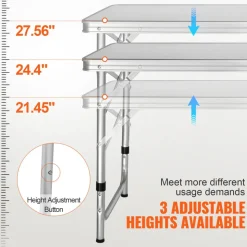 VEVOR Camping Kitchen Table, Quick set-up Folding Camping Table with A Carrying Bag, 3 Adjustable Heights, MDF Camping Table, Ideal for Outdoor Picnics, BBQs, Camping, RV Traveling