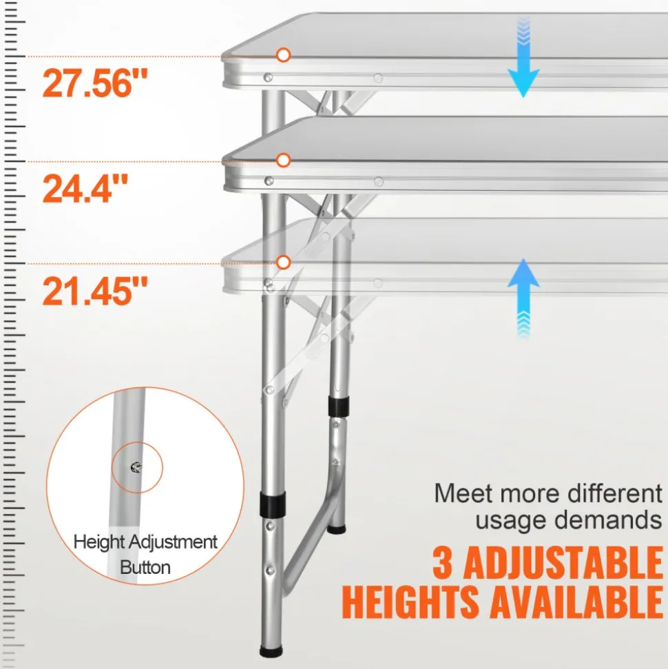 VEVOR Camping Kitchen Table, Quick set-up Folding Camping Table with A Carrying Bag, 3 Adjustable Heights, MDF Camping Table, Ideal for Outdoor Picnics, BBQs, Camping, RV Traveling