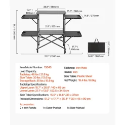 VEVOR Camping Kitchen Table, Slim-Fold Cook Station, Portable Folding Table, with 4 Side Tables, Heat Resistant Tabletop, and Carrying Bag, Ideal for Outdoor Picnics, BBQs, Camping, RV Traveling