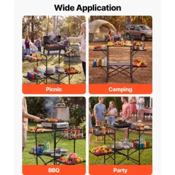 VEVOR Camping Kitchen Table, Slim-Fold Cook Station, Portable Folding Table, with 4 Side Tables, Heat Resistant Tabletop, and Carrying Bag, Ideal for Outdoor Picnics, BBQs, Camping, RV Traveling