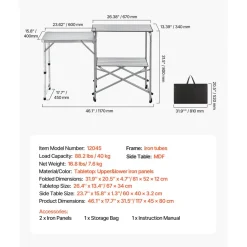 VEVOR Camping Kitchen Table, Slim-Fold Cook Station, Portable Folding Table, with Side Table, Heat Resistant Tabletop, and Carrying Bag, Ideal for Outdoor Picnics, BBQs, Camping, RV Traveling