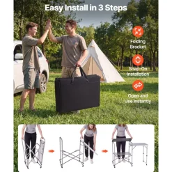 VEVOR Camping Kitchen Table, Slim-Fold Cook Station, Portable Folding Table, with Side Table, Heat Resistant Tabletop, and Carrying Bag, Ideal for Outdoor Picnics, BBQs, Camping, RV Traveling