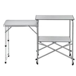 VEVOR Camping Kitchen Table, Slim-Fold Cook Station, Portable Folding Table, with Side Table, Heat Resistant Tabletop, and Carrying Bag, Ideal for Outdoor Picnics, BBQs, Camping, RV Traveling