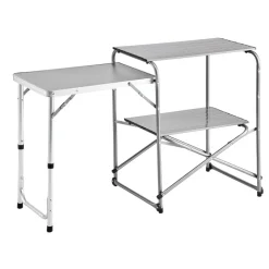 VEVOR Camping Kitchen Table, Slim-Fold Cook Station, Portable Folding Table, with Side Table, Heat Resistant Tabletop, and Carrying Bag, Ideal for Outdoor Picnics, BBQs, Camping, RV Traveling