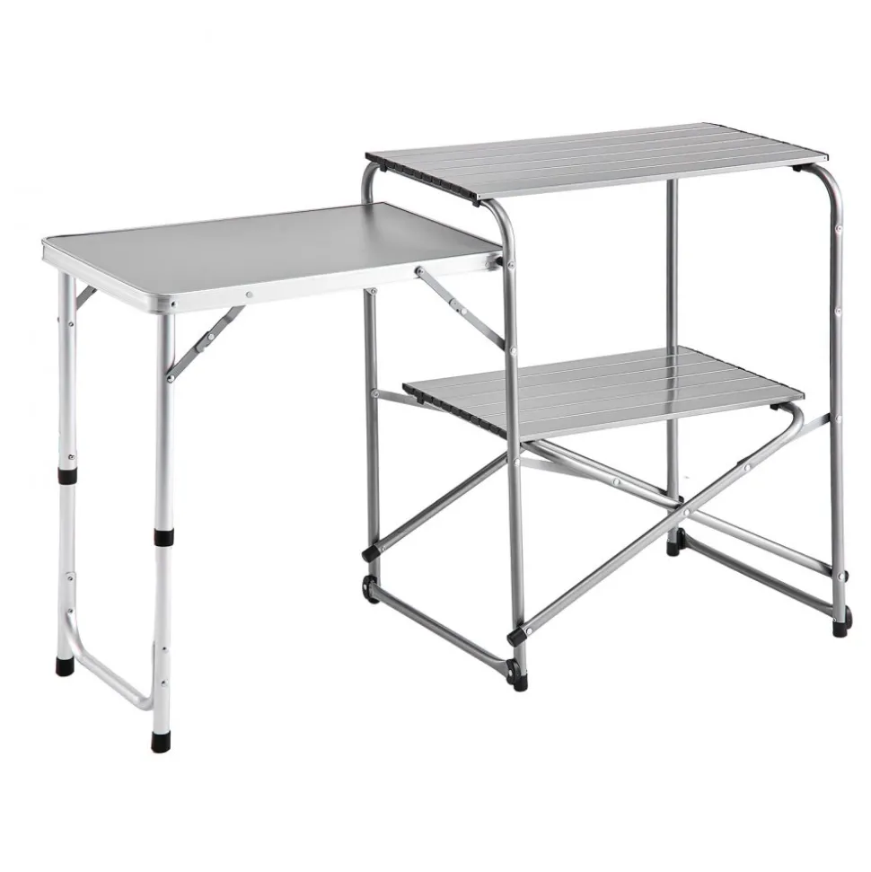 VEVOR Camping Kitchen Table, Slim-Fold Cook Station, Portable Folding Table, with Side Table, Heat Resistant Tabletop, and Carrying Bag, Ideal for Outdoor Picnics, BBQs, Camping, RV Traveling