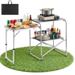 VEVOR Camping Kitchen Table, Slim-Fold Cook Station, Portable Folding Table, with Side Table, Heat Resistant Tabletop, and Carrying Bag, Ideal for Outdoor Picnics, BBQs, Camping, RV Traveling