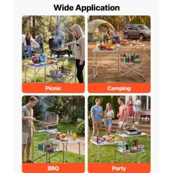 VEVOR Camping Kitchen Table, Slim-Fold Cook Station, Portable Folding Table, with Side Table, Heat Resistant Tabletop, and Carrying Bag, Ideal for Outdoor Picnics, BBQs, Camping, RV Traveling