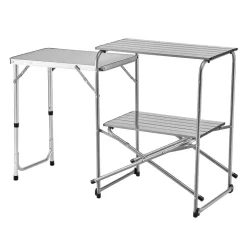 VEVOR Camping Kitchen Table, Slim-Fold Cook Station, Portable Folding Table, with Side Table, Heat Resistant Tabletop, and Carrying Bag, Ideal for Outdoor Picnics, BBQs, Camping, RV Traveling