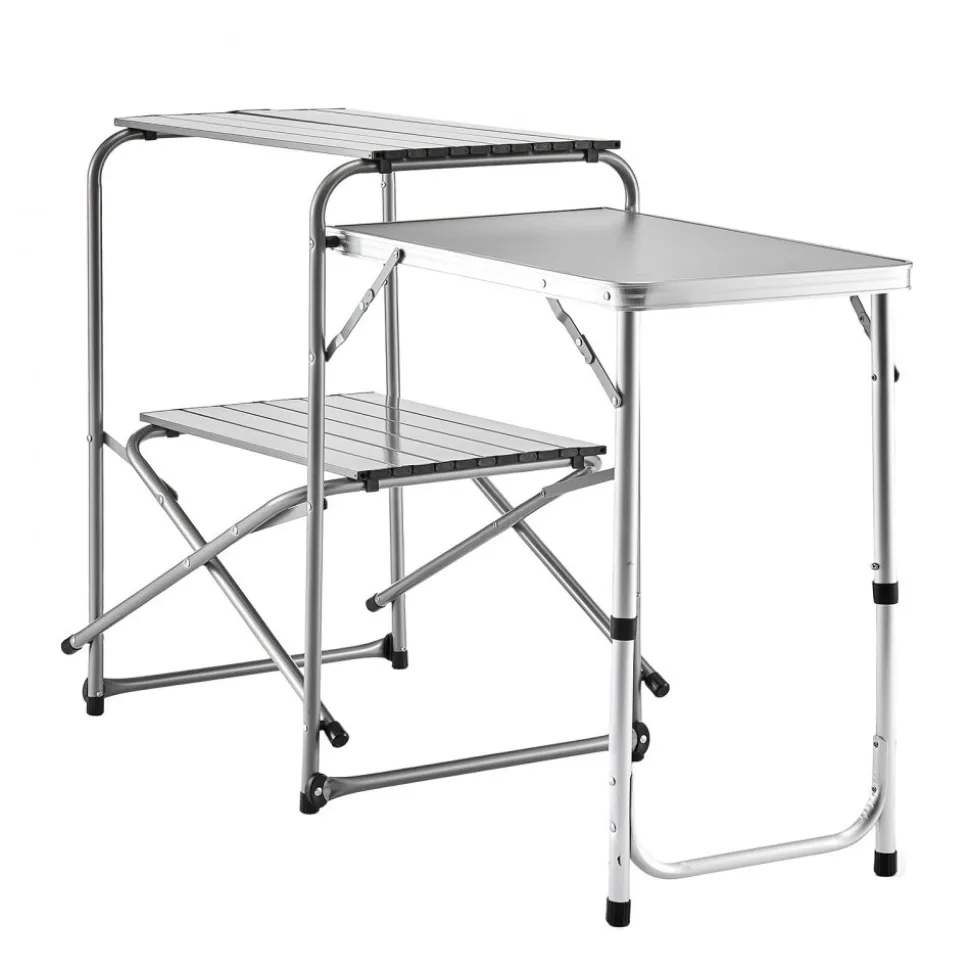 VEVOR Camping Kitchen Table, Slim-Fold Cook Station, Portable Folding Table, with Side Table, Heat Resistant Tabletop, and Carrying Bag, Ideal for Outdoor Picnics, BBQs, Camping, RV Traveling