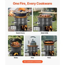 VEVOR Camping Rocket Stove, Wood Burning Portable Rocket Stove with Carrying Bag for Backpacking, SPCC Steel, Double Door, Burn Twigs, Sticks or Charcoals for Outdoor Cooking, Backyard, Camp Cooking