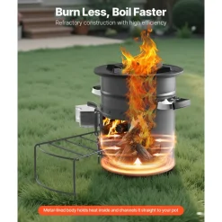 VEVOR Camping Rocket Stove, Wood Burning Portable Rocket Stove with Carrying Bag for Backpacking, SPCC Steel, Double Door, Burn Twigs, Sticks or Charcoals for Outdoor Cooking, Backyard, Camp Cooking