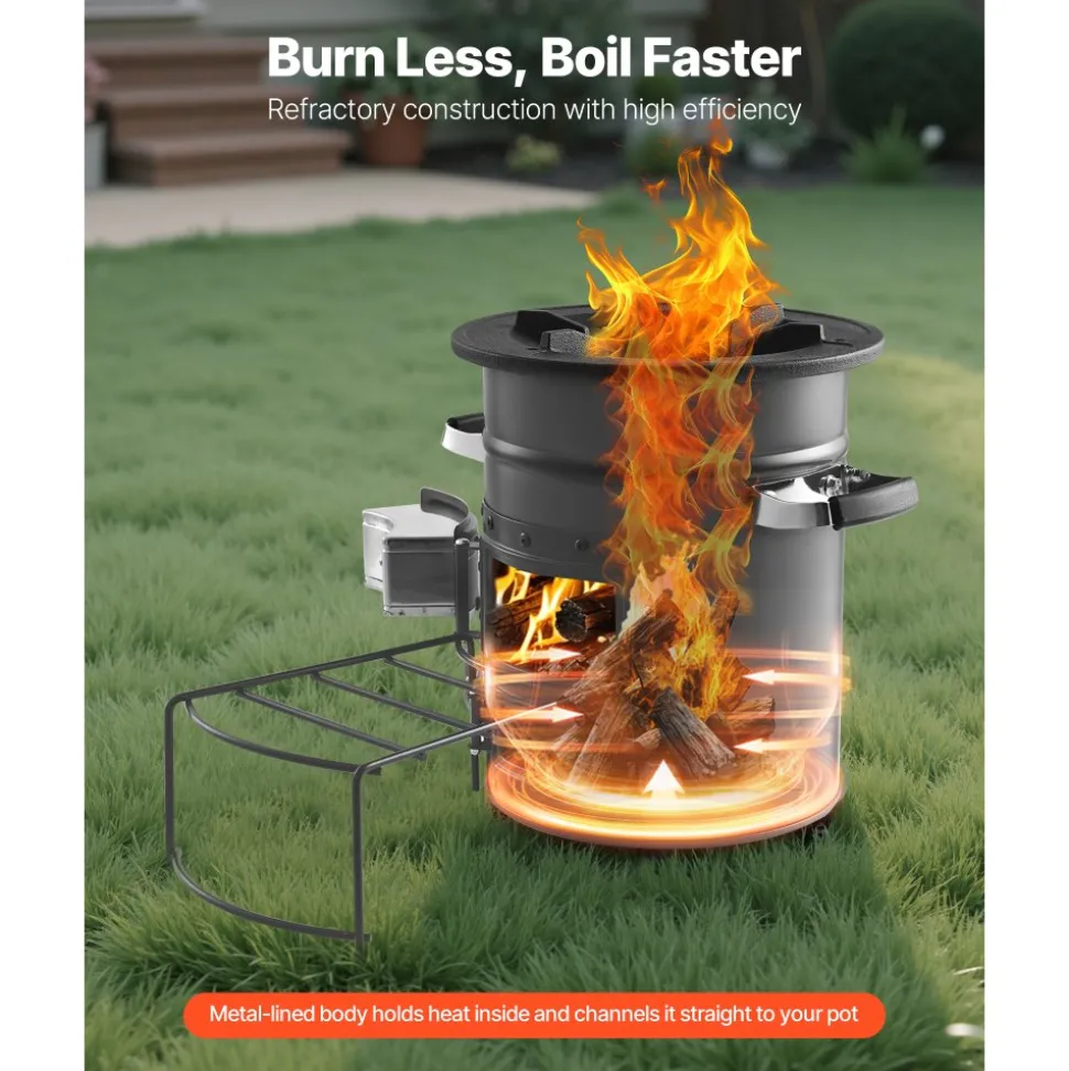 VEVOR Camping Rocket Stove, Wood Burning Portable Rocket Stove with Carrying Bag for Backpacking, SPCC Steel, Double Door, Burn Twigs, Sticks or Charcoals for Outdoor Cooking, Backyard, Camp Cooking