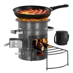VEVOR Camping Rocket Stove, Wood Burning Portable Rocket Stove with Carrying Bag for Backpacking, SPCC Steel, Double Door, Burn Twigs, Sticks or Charcoals for Outdoor Cooking, Backyard, Camp Cooking