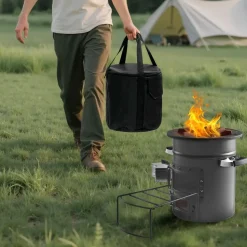 VEVOR Camping Rocket Stove, Wood Burning Portable Rocket Stove with Carrying Bag for Backpacking, SPCC Steel, Double Door, Burn Twigs, Sticks or Charcoals for Outdoor Cooking, Backyard, Camp Cooking
