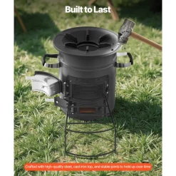 VEVOR Camping Rocket Stove, Wood Burning Portable Rocket Stove with Carrying Bag for Backpacking, SPCC Steel, Double Door, Burn Twigs, Sticks or Charcoals for Outdoor Cooking, Backyard, Camp Cooking