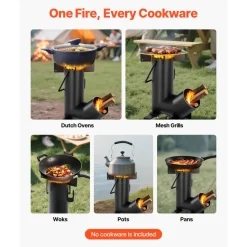 VEVOR Camping Rocket Stove, Wood Burning Portable Rocket Stove with Carrying Bag for Backpacking, Carbon Steel, Burn Wood, Twigs or Sticks for Outdoor Cooking, Backyard, Camp Cooking, Heating, Black