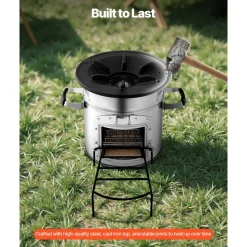 VEVOR Camping Rocket Stove, Wood Burning Portable Rocket Stove with Carrying Bag for Backpacking, Stainless Steel, Single Door, Burn Wood, Twigs or Sticks for Outdoor Cooking, Backyard, Camp Cooking