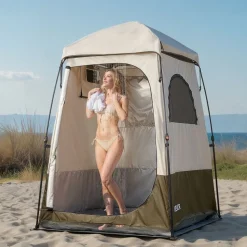 VEVOR Camping Shower Tent, 1 Room, Foldable Privacy Tent Changing Room with Ground Stakes, Ropes, Carry Bag, and Crossbar, 210D Oxford Fabric with Silver Coating, for Camping, Beach, and Fishing