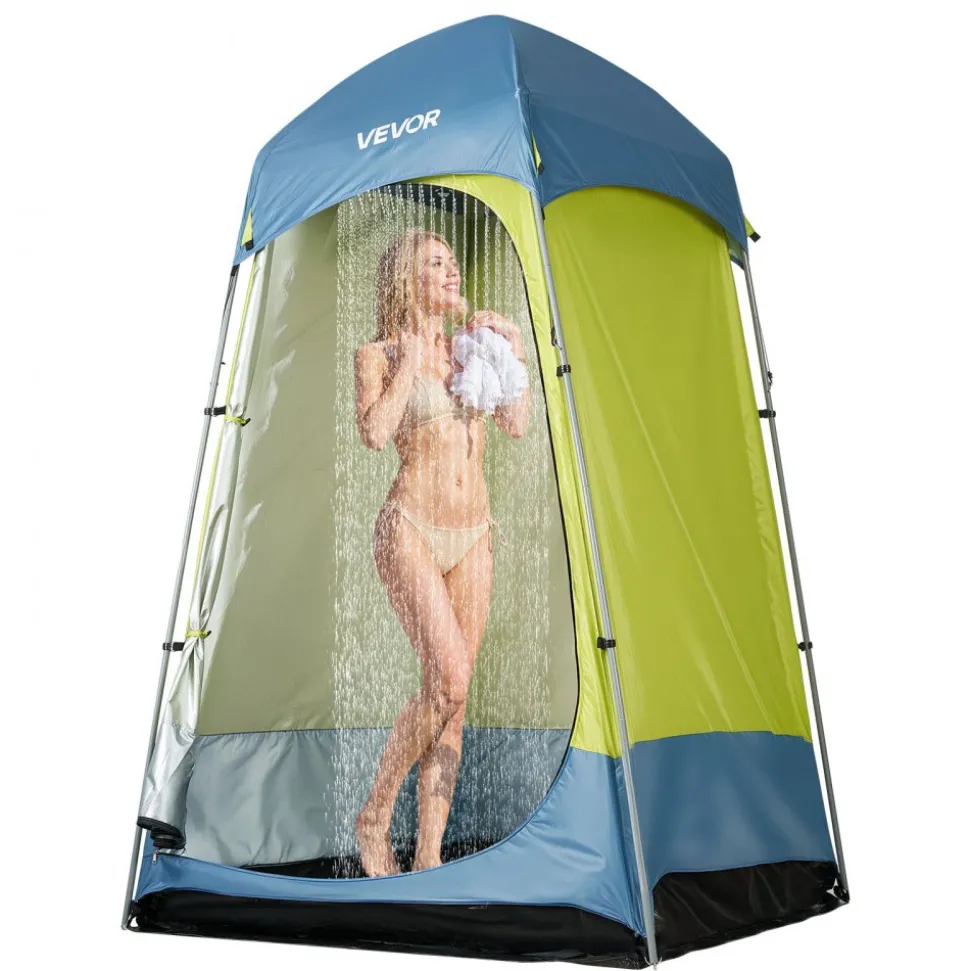 VEVOR Camping Shower Tent, 1 Room, Portable Privacy Tent Changing Room with Ground Stakes, Ropes, Carry Bag, and Steel Poles, 200D Oxford Fabric with Silver Coating, for Camping, Beach, Fishing
