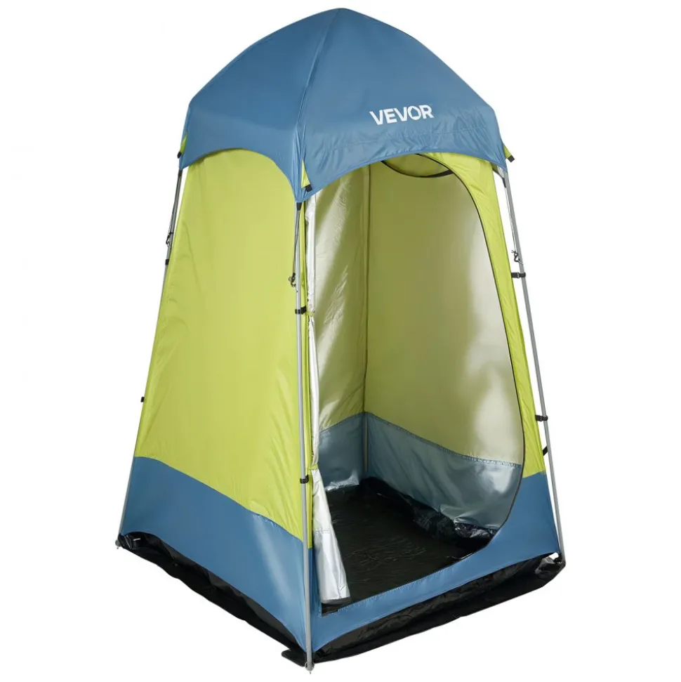 VEVOR Camping Shower Tent, 1 Room, Portable Privacy Tent Changing Room with Ground Stakes, Ropes, Carry Bag, and Steel Poles, 200D Oxford Fabric with Silver Coating, for Camping, Beach, Fishing