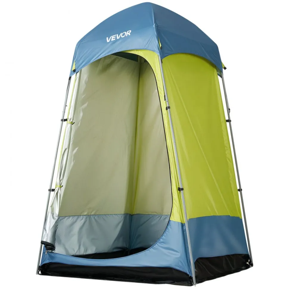 VEVOR Camping Shower Tent, 1 Room, Portable Privacy Tent Changing Room with Ground Stakes, Ropes, Carry Bag, and Steel Poles, 200D Oxford Fabric with Silver Coating, for Camping, Beach, Fishing