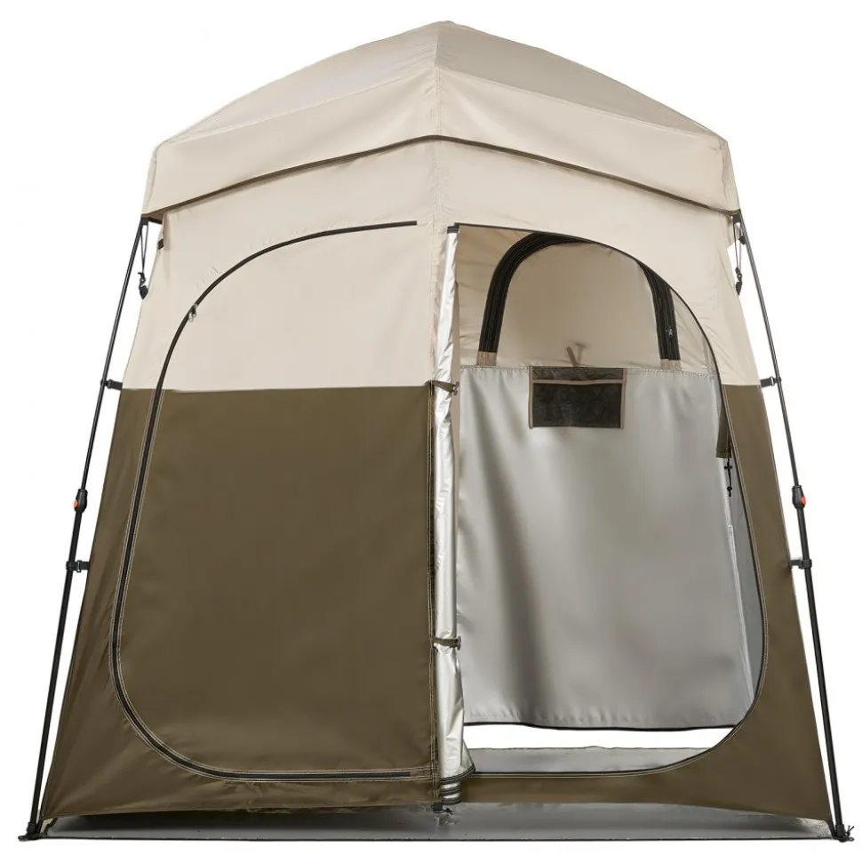 VEVOR Camping Shower Tent, 2-Room Foldable Portable Privacy Tent Changing Room with Ground Stakes, Ropes, and Carry Bag, 150D Oxford Fabric with Silver Coating, for Camping, Beach, and Fishing