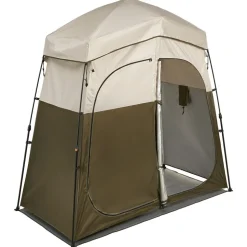 VEVOR Camping Shower Tent, 2-Room Foldable Portable Privacy Tent Changing Room with Ground Stakes, Ropes, and Carry Bag, 150D Oxford Fabric with Silver Coating, for Camping, Beach, and Fishing