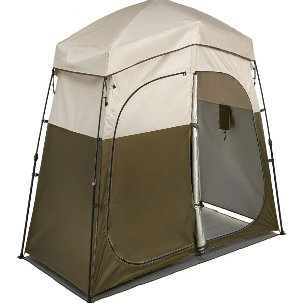 VEVOR Camping Shower Tent, 2-Room Foldable Portable Privacy Tent Changing Room with Ground Stakes, Ropes, and Carry Bag, 150D Oxford Fabric with Silver Coating, for Camping, Beach, and Fishing