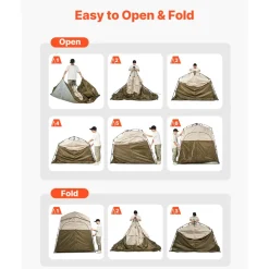 VEVOR Camping Shower Tent, 2-Room Foldable Portable Privacy Tent Changing Room with Ground Stakes, Ropes, and Carry Bag, 150D Oxford Fabric with Silver Coating, for Camping, Beach, and Fishing