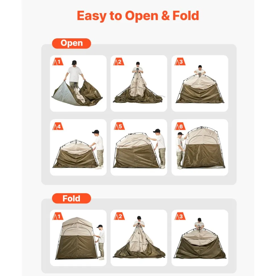 VEVOR Camping Shower Tent, 2-Room Foldable Portable Privacy Tent Changing Room with Ground Stakes, Ropes, and Carry Bag, 150D Oxford Fabric with Silver Coating, for Camping, Beach, and Fishing